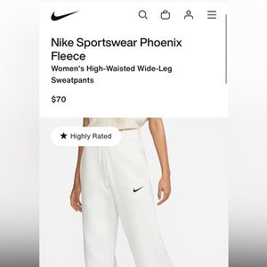 NWT Nike sportswear Phoenix fleece, wide leg white sweatpants, size medium